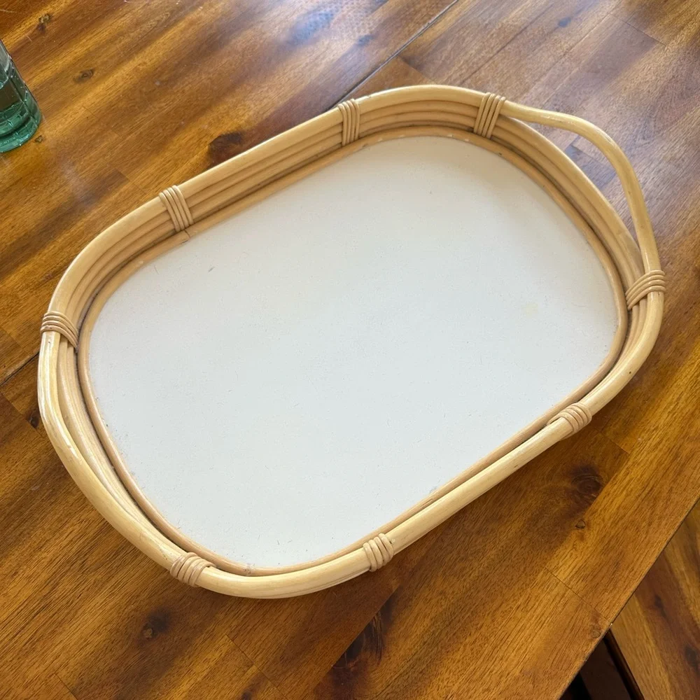 Bamboo wooden bar cart serving tray with handles